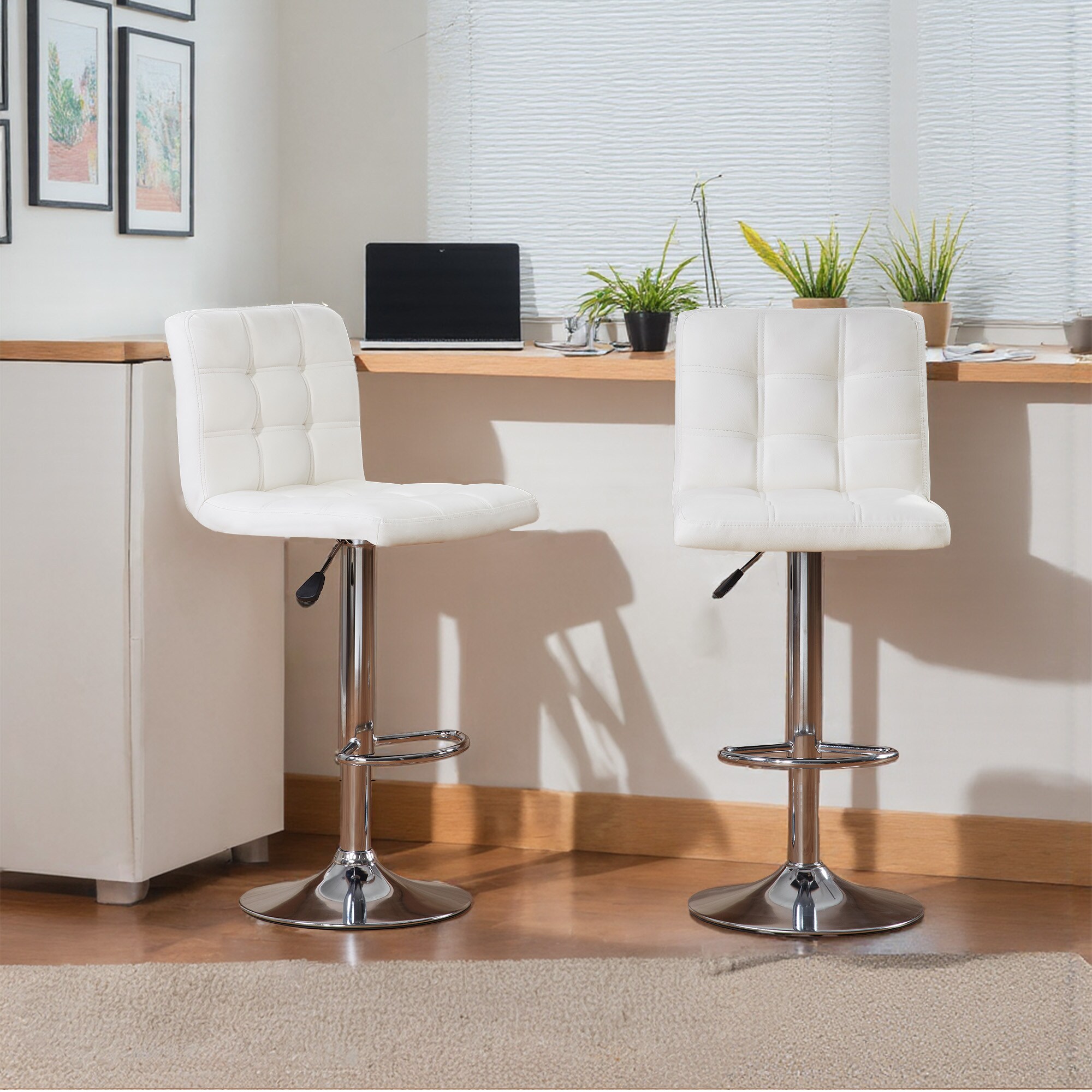 Bar Stools 1 Set Of 2, Counter Height Bar Stools, Square Cushion Bar Stools With Back, Footstool, Cafe, White, 2 Pieces_voghion.com